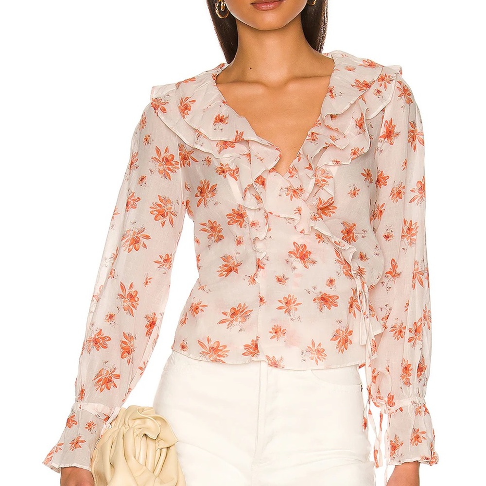 Free People NWT Blush &‎ Orange Amanda Ruffle Wrap Top Size XS & Small